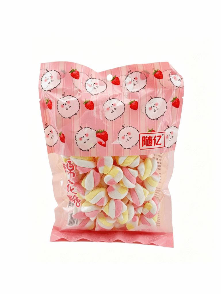 Зефир с клубничным вкусом «Суйи» 138g 随亿草莓味棉花糖方袋 230040 2