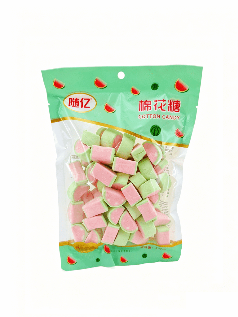 Зефир с арбузным вкусом «Суйи» 138g 随亿西瓜味棉花糖方袋 230279