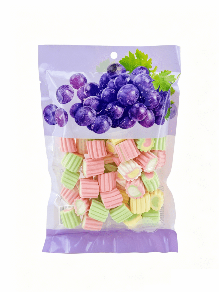 Зефир с виноградным вкусом «Суйи» 138g 随亿葡萄味棉花糖方袋 230309