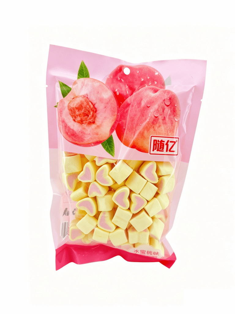 Зефир с персиковым вкусом «Суйи» 138g 随亿水蜜桃味棉花糖方袋 230323