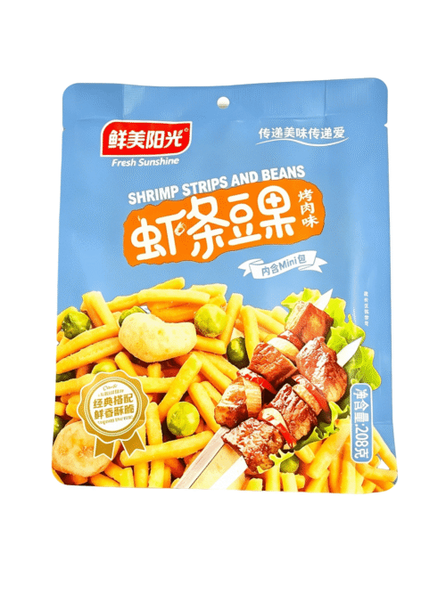 Снеки креветки вкус барбекю «Сянь Мэй Ши Гуан»208g 鲜美时光虾条豆果烤肉味 200911