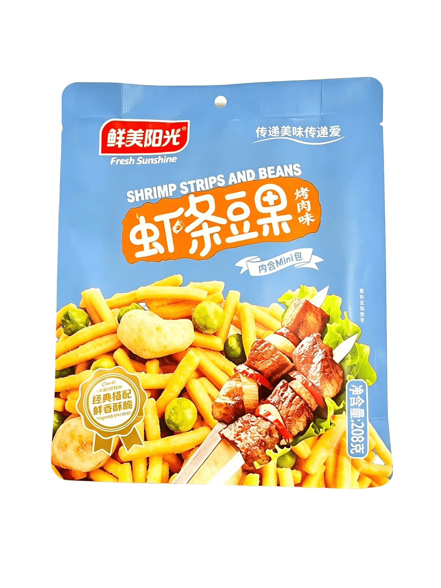 Снеки креветки вкус барбекю «Сянь Мэй Ши Гуан»208g 鲜美时光虾条豆果烤肉味 200911